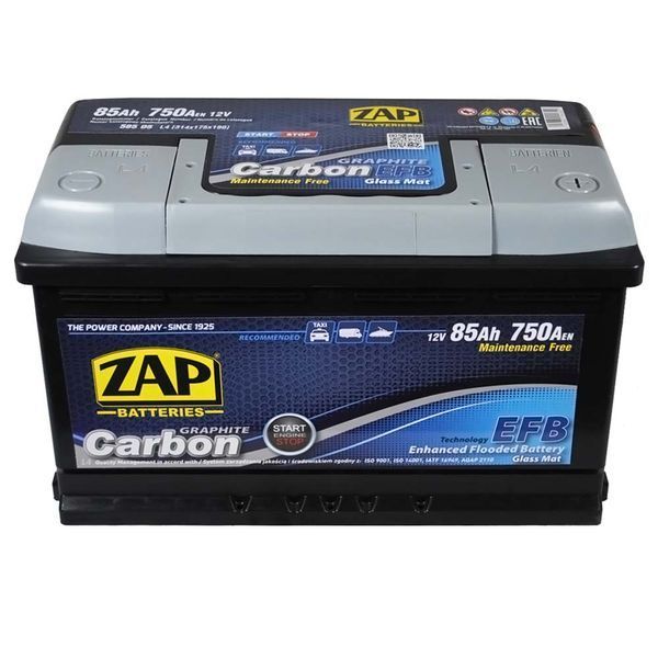 Автомобільний акумулятор ZAP Carbon EFB START STOP 85Ah 750A R+ (правий +) L4 (585 05) 564958894593 фото