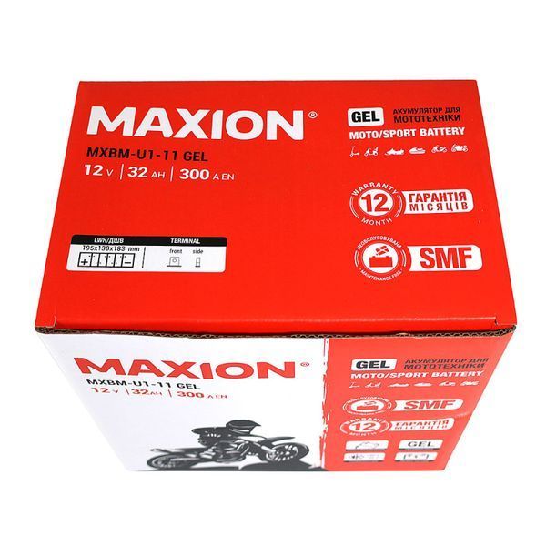 Мото акумулятор MAXION (HUAWEI) MXBM-U1-11 GEL (12V, 32Ah, 300A, +/-) 10011062 фото
